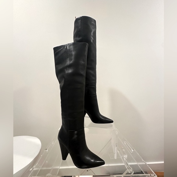 ASH Black Over-the-Knee-High Leather Boots with Cone Heel EU 39 (US 8 - 9) - Picture 1 of 16